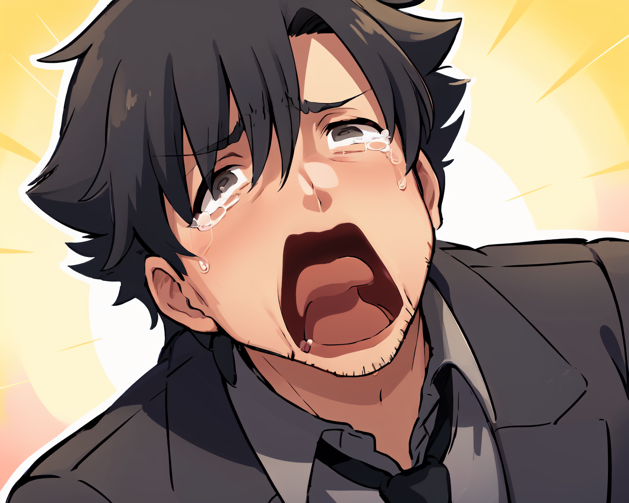 52728-208187433-emiyaki, stubble, mature male, male focus, coat, suit, grey shirt, necktie, aquascreaming, screaming, open mouth, crying with ey.png